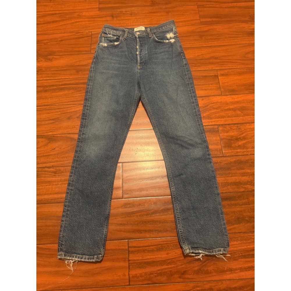 AGOLDE 90s Pinch Waist High Rise Straight Leg Jeans Blue Distressed Size 25